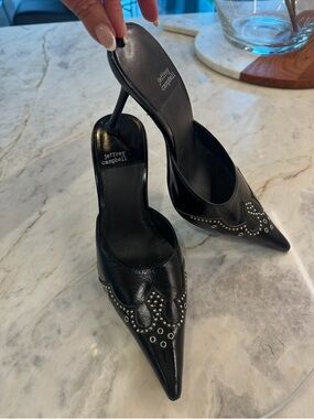 Jeffrey Campbell Black Pointed-Toe Studded Slingback Mules